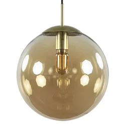 Amber glazen hanglamp 30 cm met messing en zwart