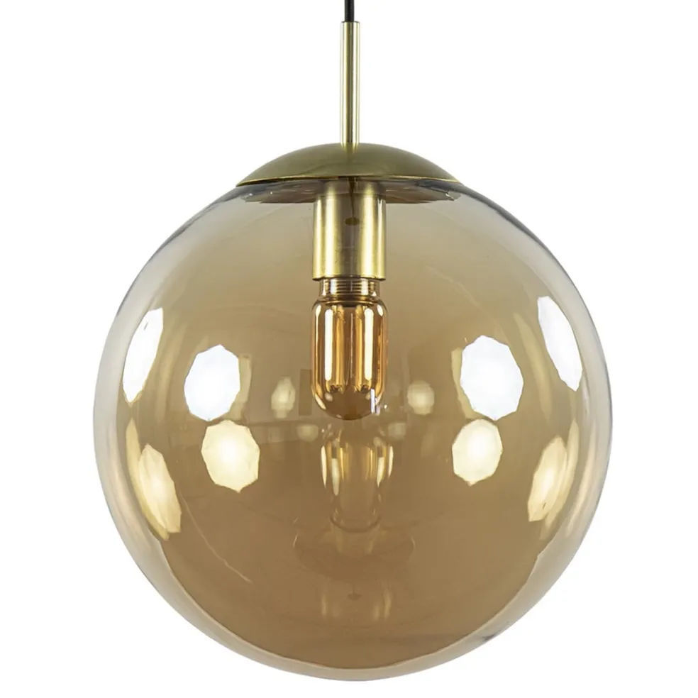 Amber glazen hanglamp 30 cm met messing en zwart