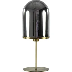 Antiek bronzen tafellamp Maverick met smoke glas groot