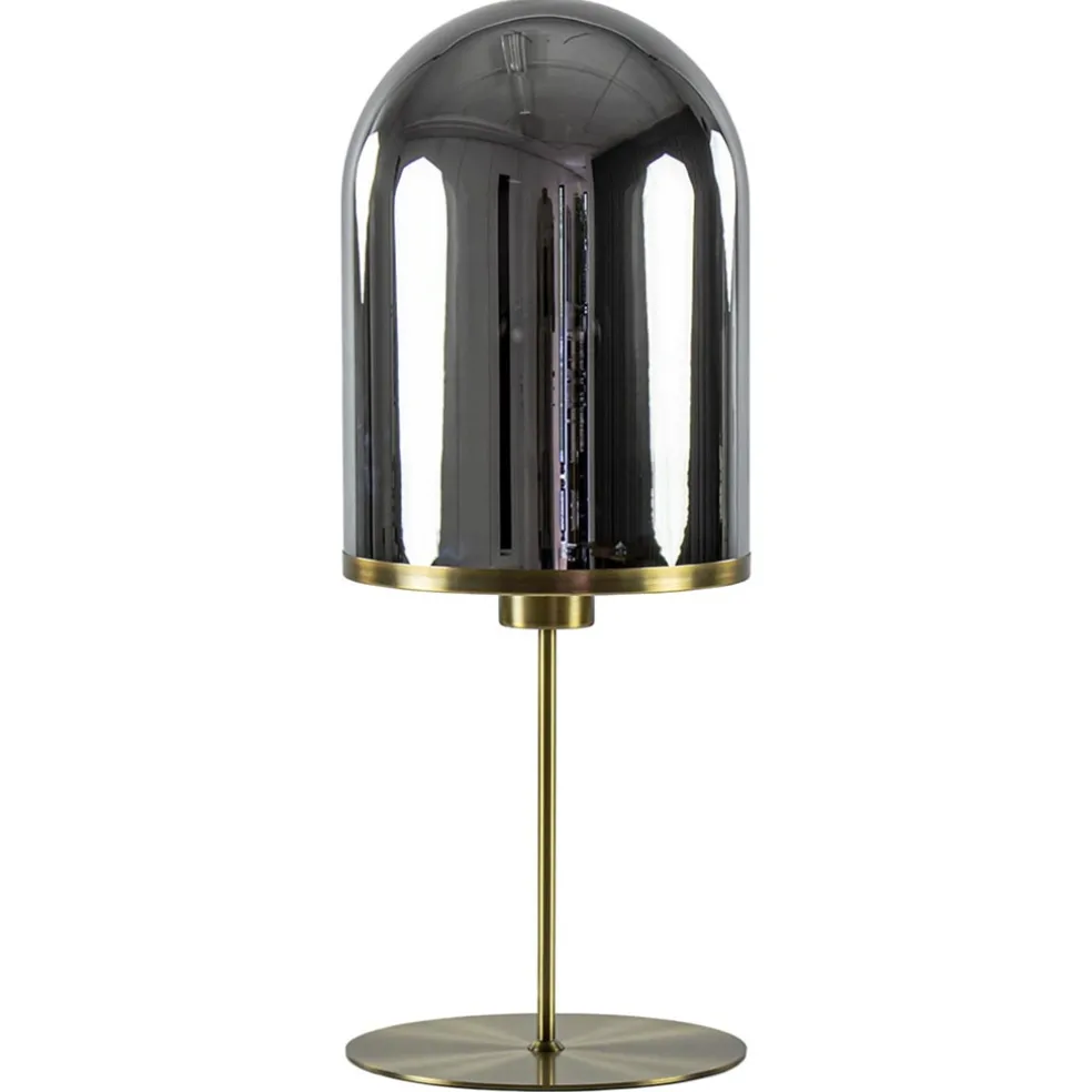 Antiek bronzen tafellamp Maverick met smoke glas groot