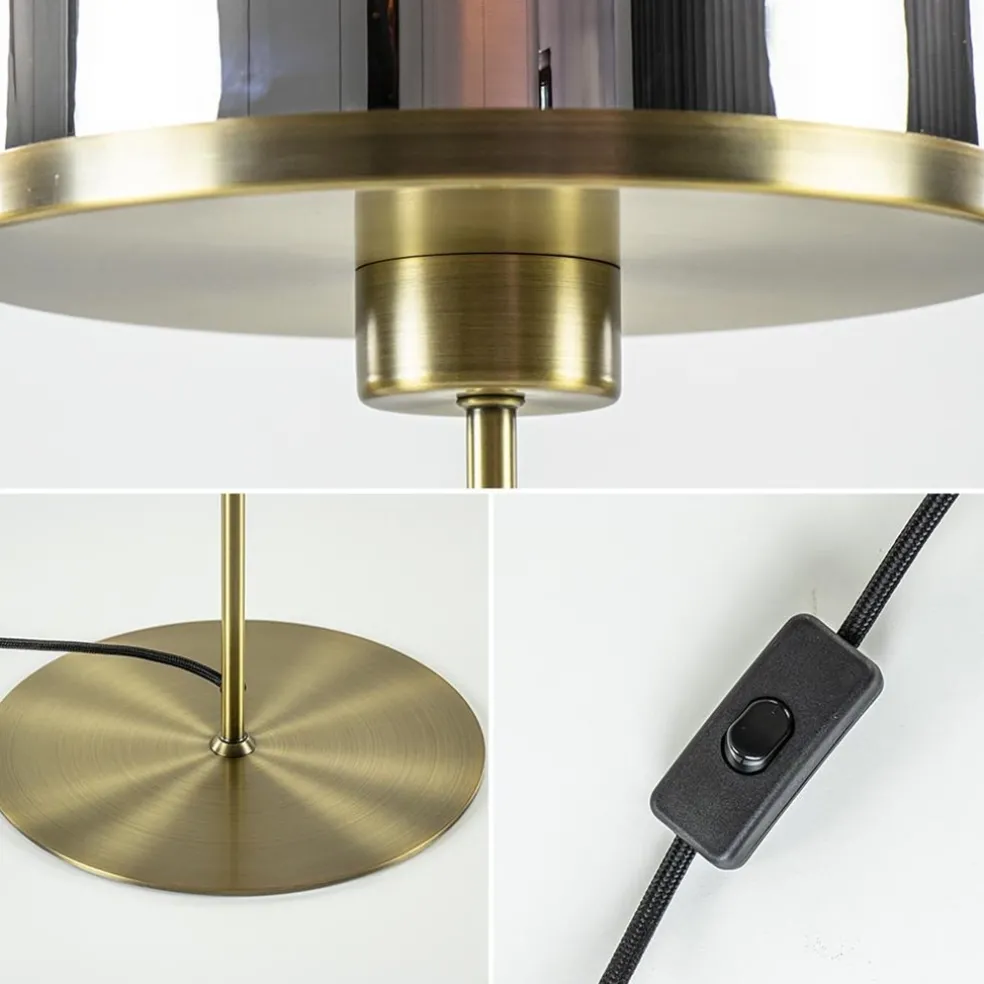 Antiek bronzen tafellamp Maverick met smoke glas groot