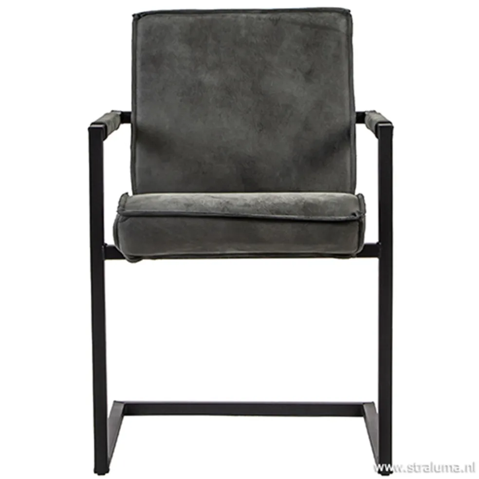 Antraciet lederen armstoel met zwart