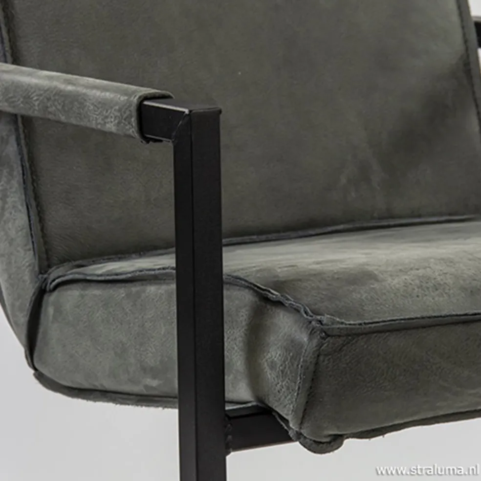 Antraciet lederen armstoel met zwart