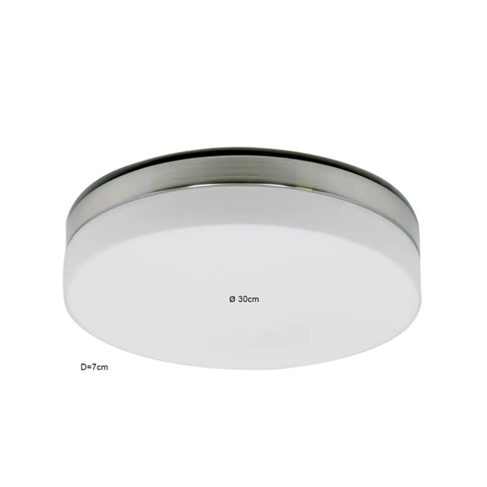 Badkamer plafonnière staal met wit glas