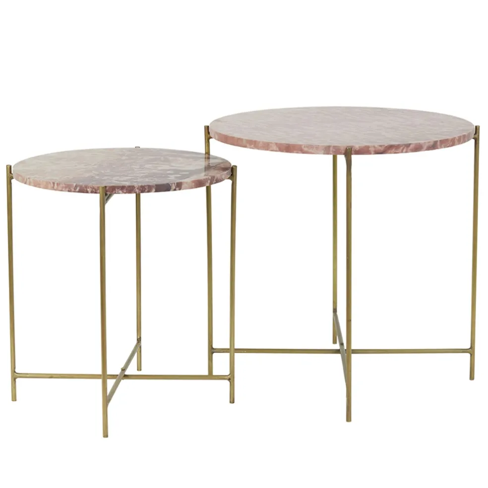 Bijzettafel Delon set van 2 marrmer roze/goud
