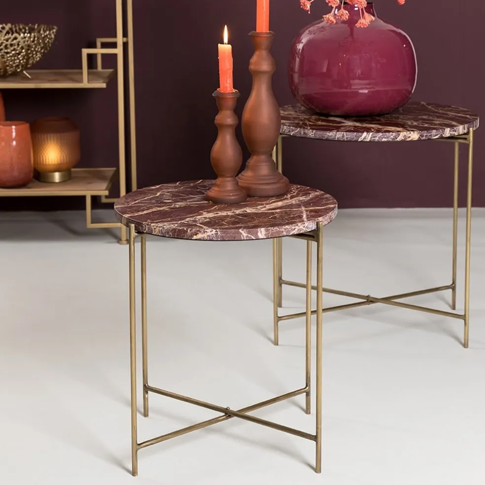 Bijzettafel Delon set van 2 marrmer roze/goud