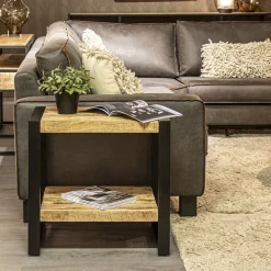 Bijzettafel 2-laags mango hout naturel