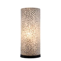 Botanische tafellamp cilinder met capiz schelpen wit