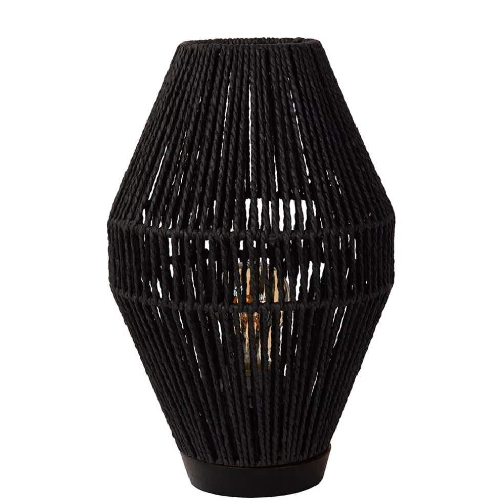 Botanische tafellamp gevlochten papier zwart