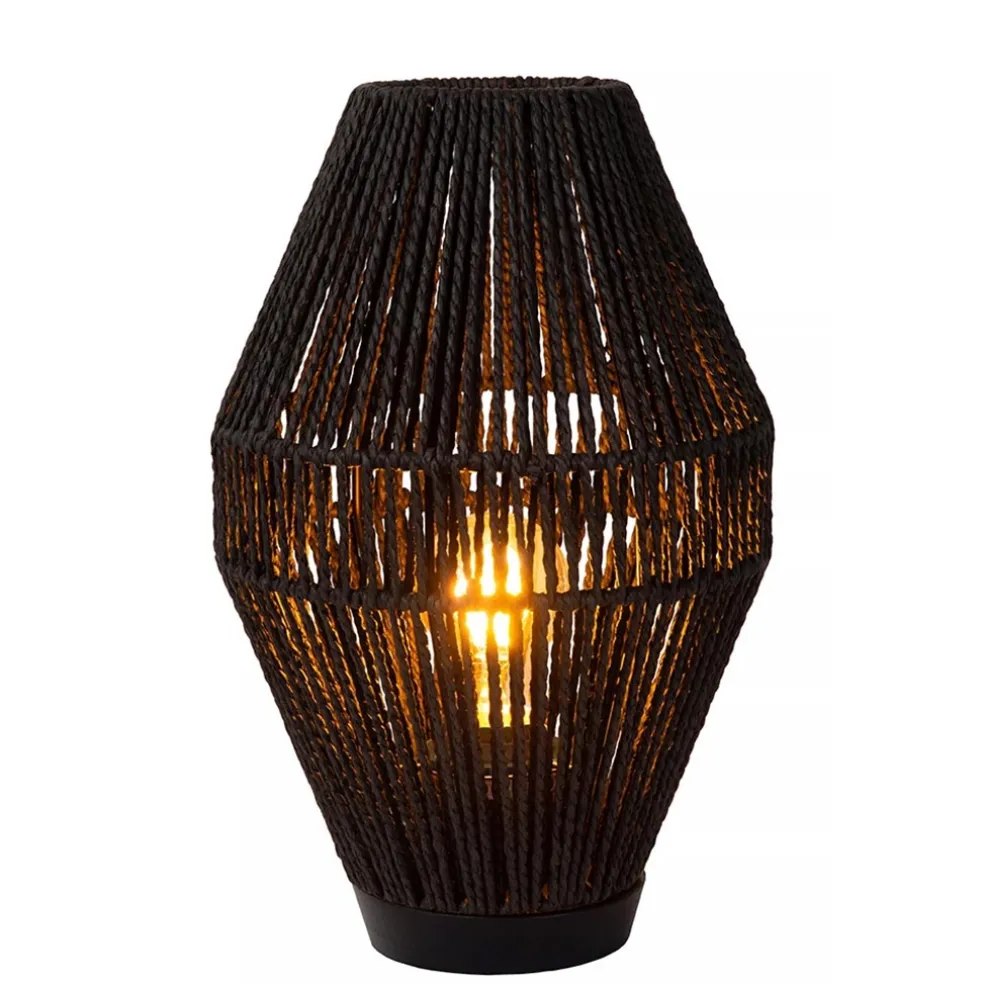Botanische tafellamp gevlochten papier zwart