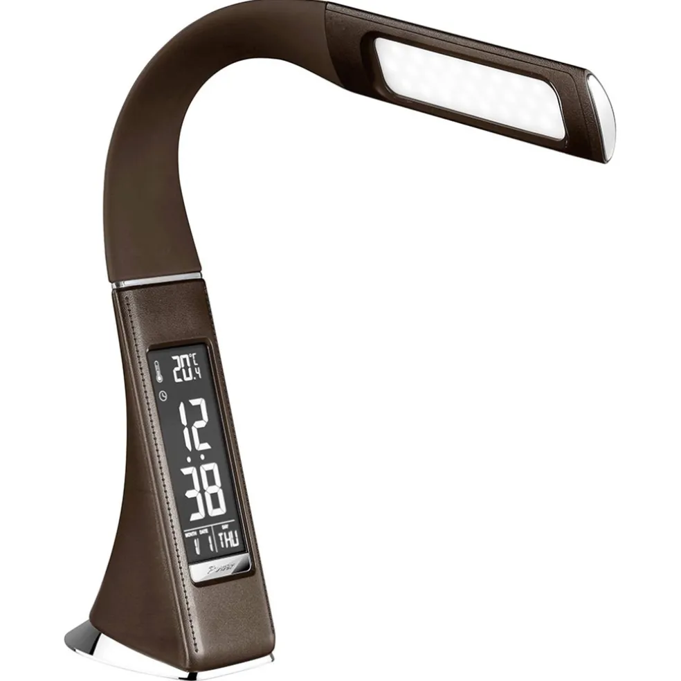 Bruine bureaulamp LED met klok en alarmfunctie