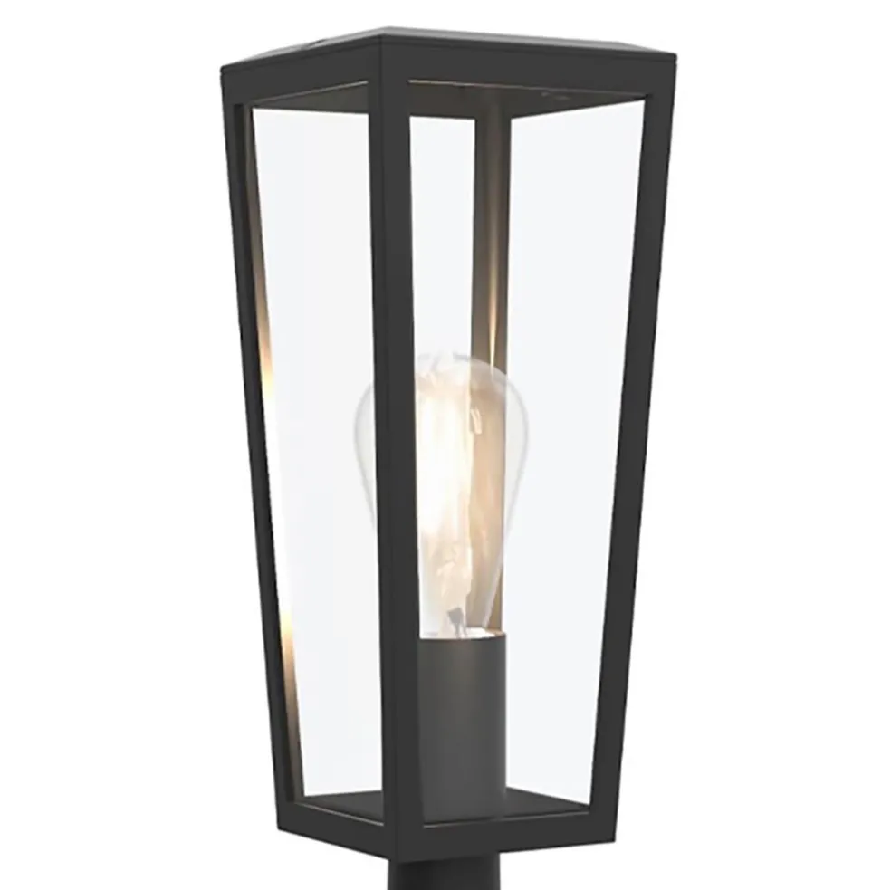 Buitenlamp lantaarn op voet zwart met helder glas
