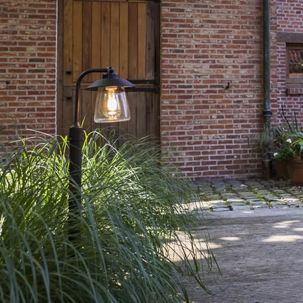 Buitenlamp op paal zwart/roest met helder glas