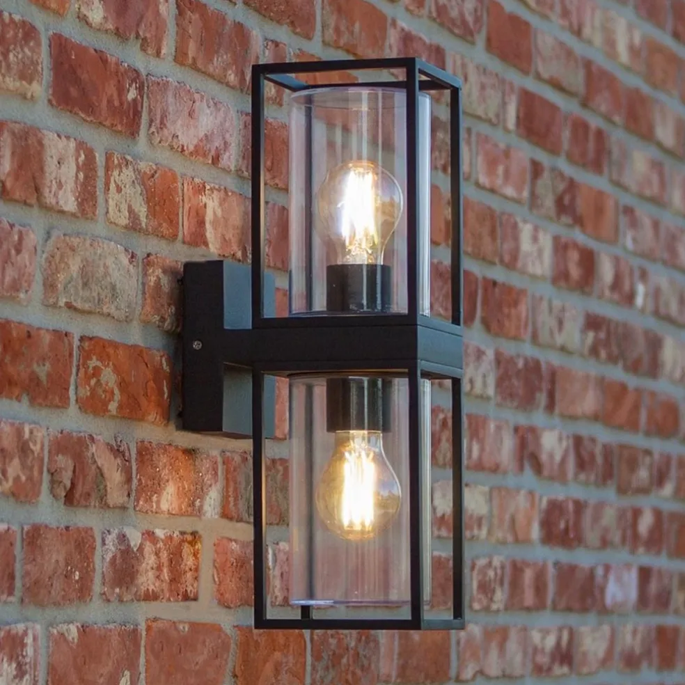 Buitenlantaarn dubbel strak zwart/helder glas