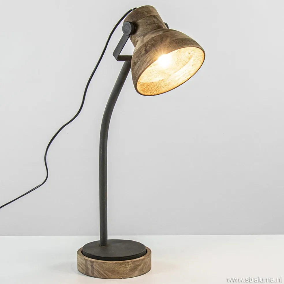 Bureaulamp Imbert mat zwart metaal met hout