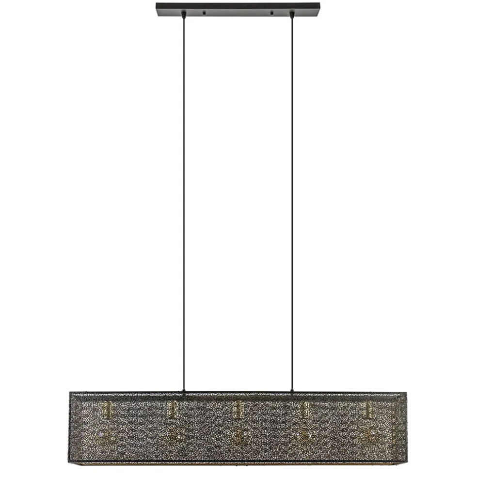 Chique hanglamp langwerpige balk 5-lichts zwart/goud
