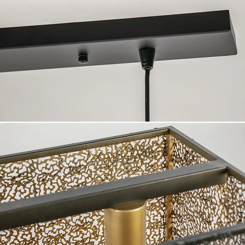 Chique hanglamp langwerpige balk 5-lichts zwart/goud