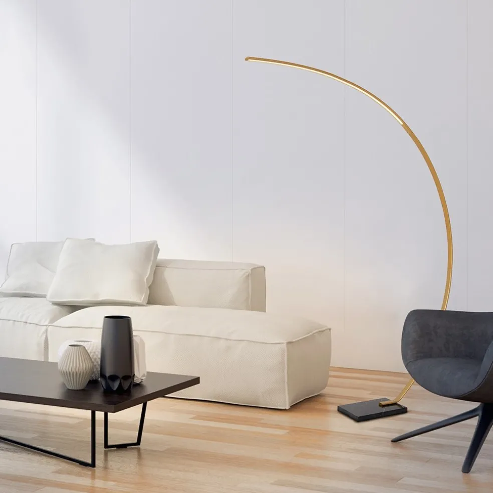 Chique LED vloerlamp goud met zwart marmer