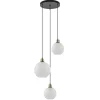 Chique 3-lichts hanglamp rond zwart-goud + opaal glas
