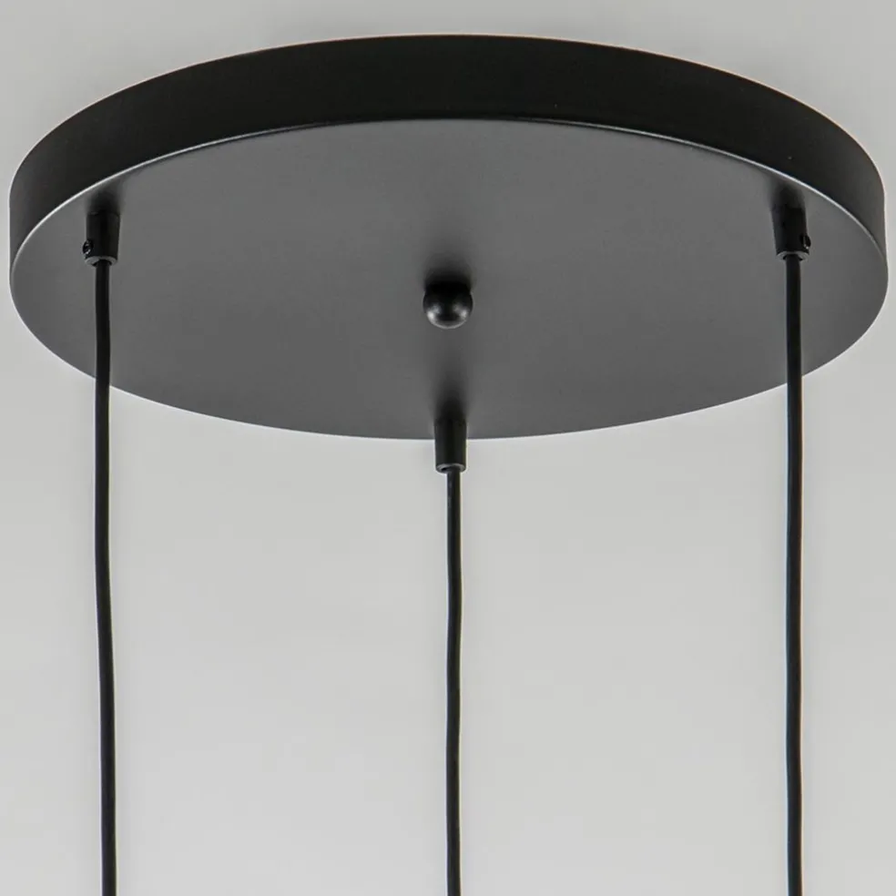 Chique 3-lichts hanglamp rond zwart-goud + opaal glas