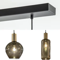 Chique 5-lichts hanglamp smoke glas met brons