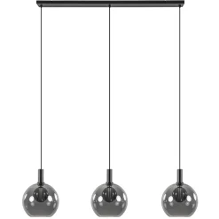 Chique 3-lichts hanglamp zwart met smoke glazen bollen
