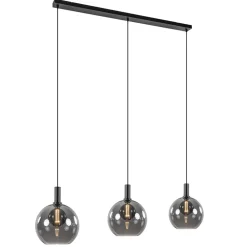 Chique 3-lichts hanglamp zwart met smoke glazen bollen