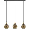 Chique 3-lichts hanglamp zwart/goud met amber glas