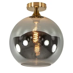 Chique plafondlamp goud met smoke/titanium glazen bol