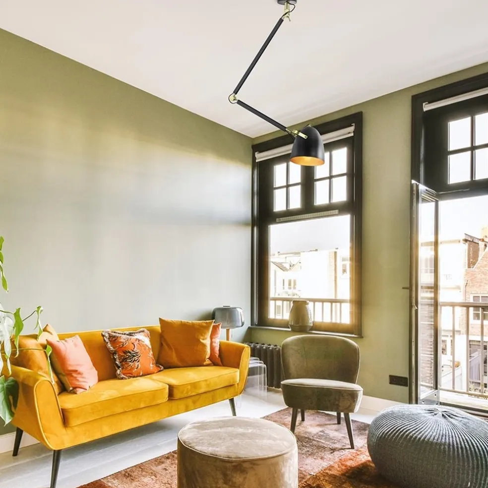 Chique plafondlamp zwart met goud verstelbaar