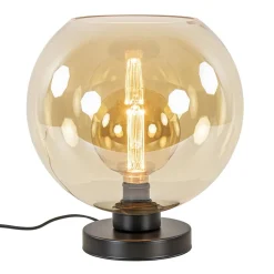 Chique tafellamp amber glazen bol 30 cm