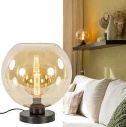 Chique tafellamp amber glazen bol 30 cm