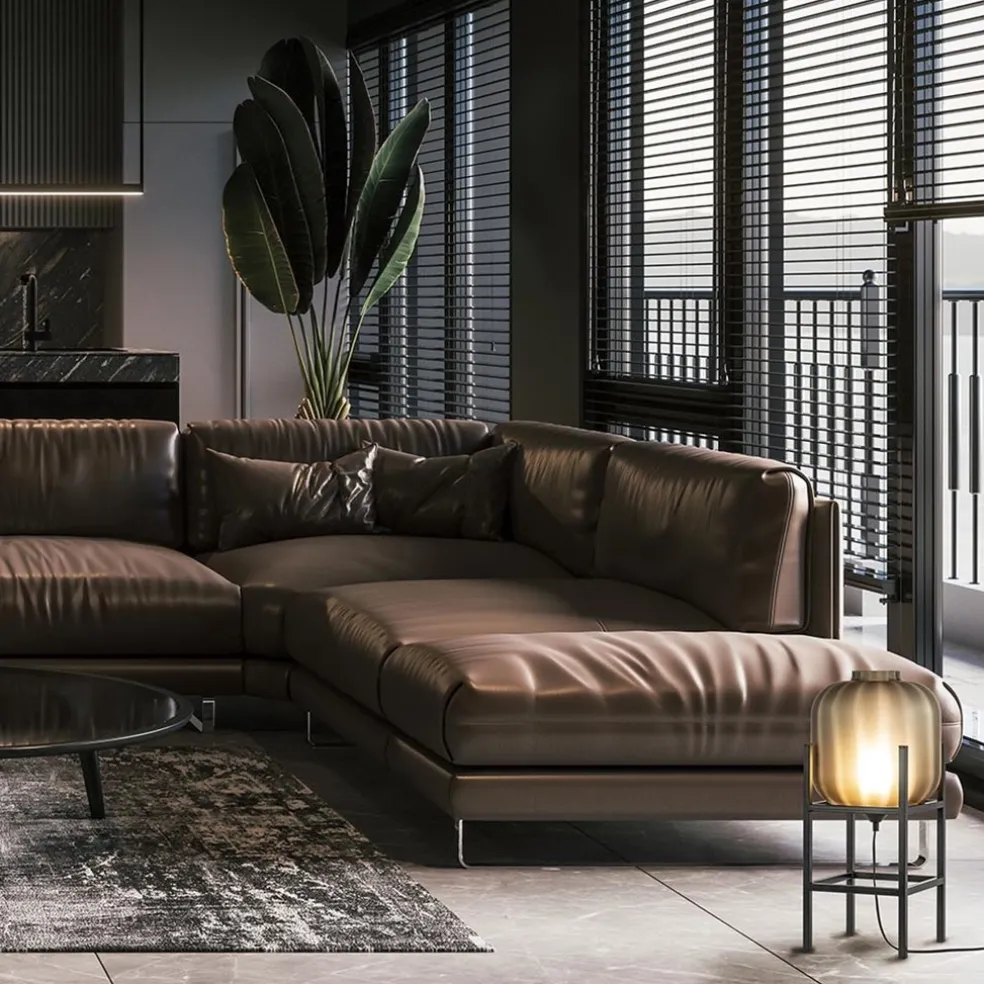 Chique tafellamp frame met mat zwart glas