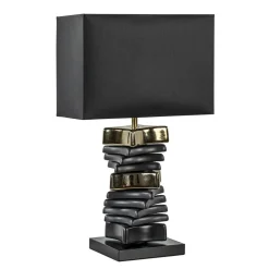 Chique tafellamp zwart met goud en rechthoekige kap