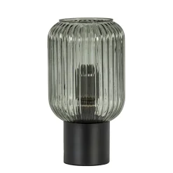 Chique tafellamp zwart met smal smoke glas
