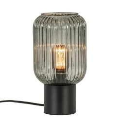 Chique tafellamp zwart met smal smoke glas