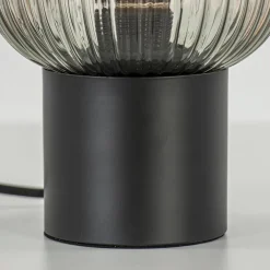 Chique tafellamp zwart met smal smoke glas