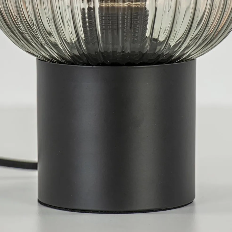 Chique tafellamp zwart met smal smoke glas