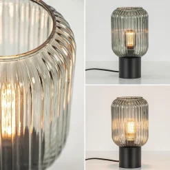 Chique tafellamp zwart met smal smoke glas