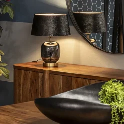 Chique tafellamp zwart/goud met kap