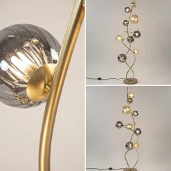 Chique vloerlamp goud met smoke en amber glazen bollen