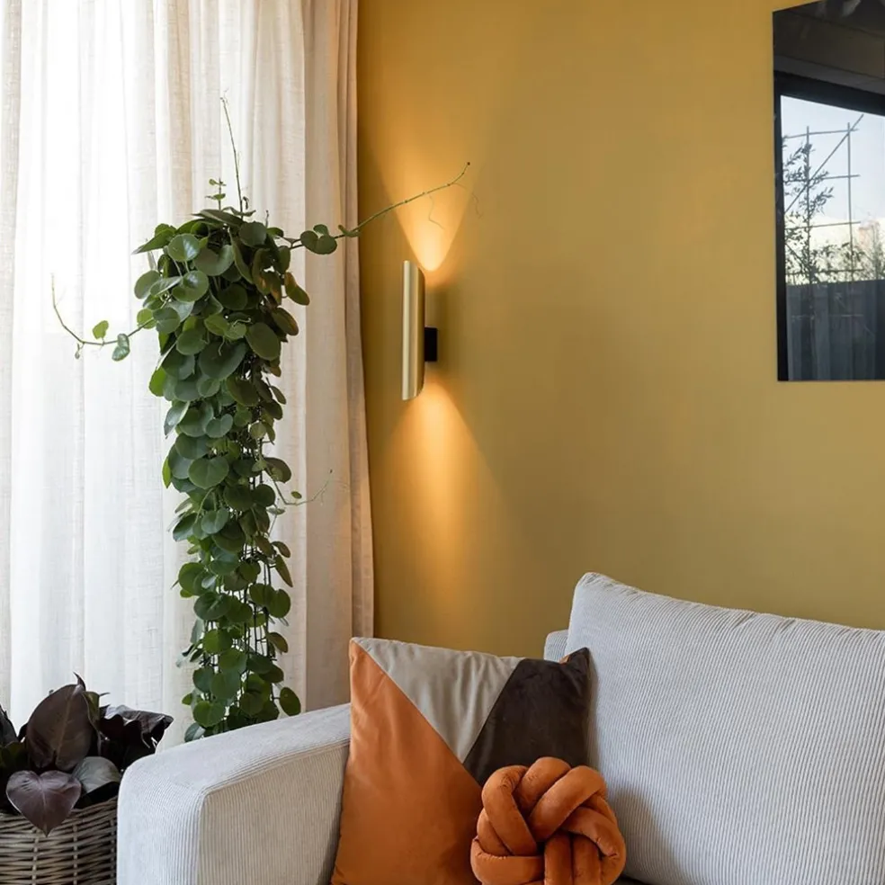 Chique wandlamp solid brass met zwart up+down