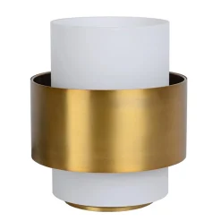 Cilinder tafellamp mat goud mat opaal glas