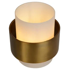 Cilinder tafellamp mat goud mat opaal glas