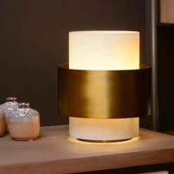 Cilinder tafellamp mat goud mat opaal glas