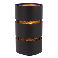 Cilinder tafellamp zwart metaal met goud