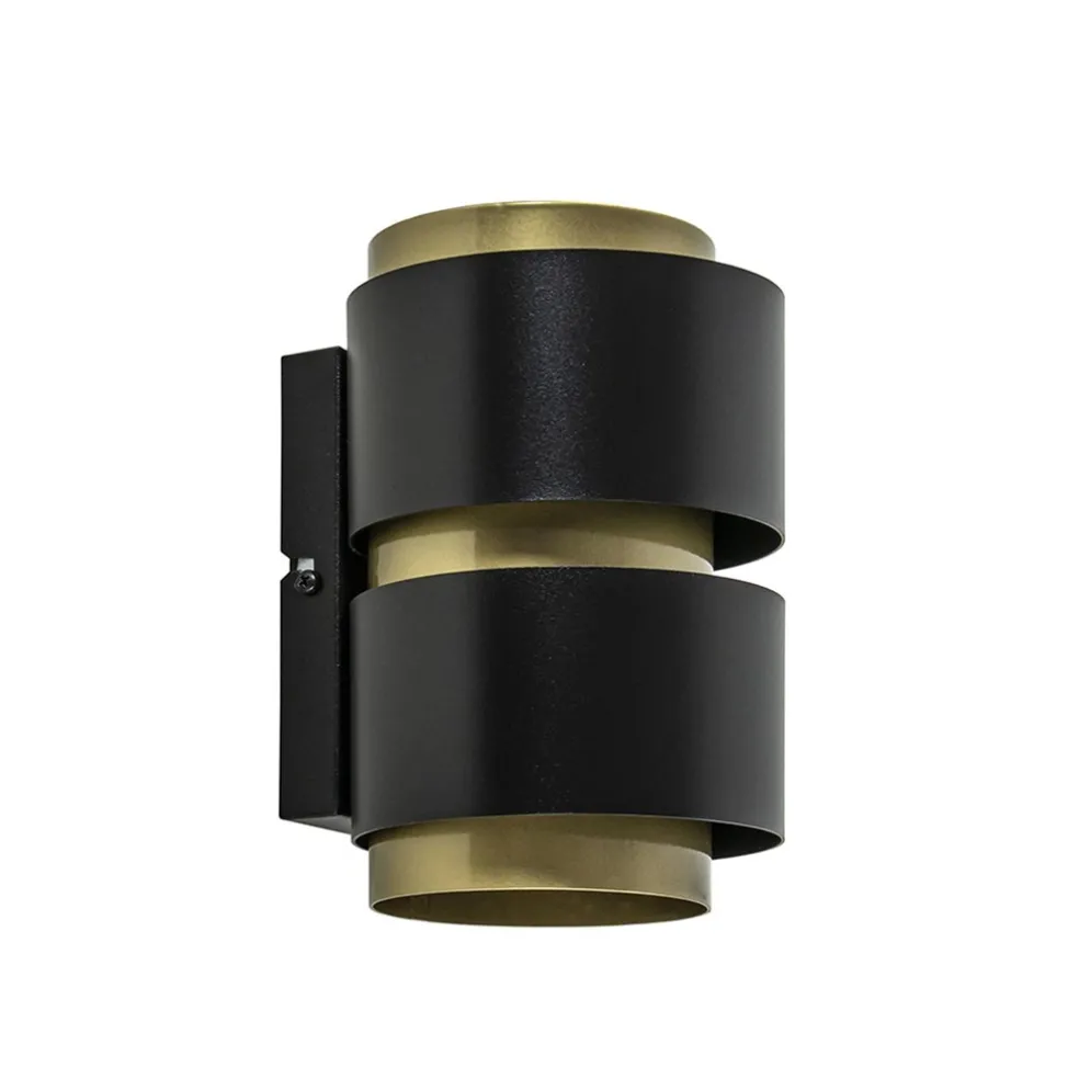 Cilinder wandlamp G9 mat zwart met goud