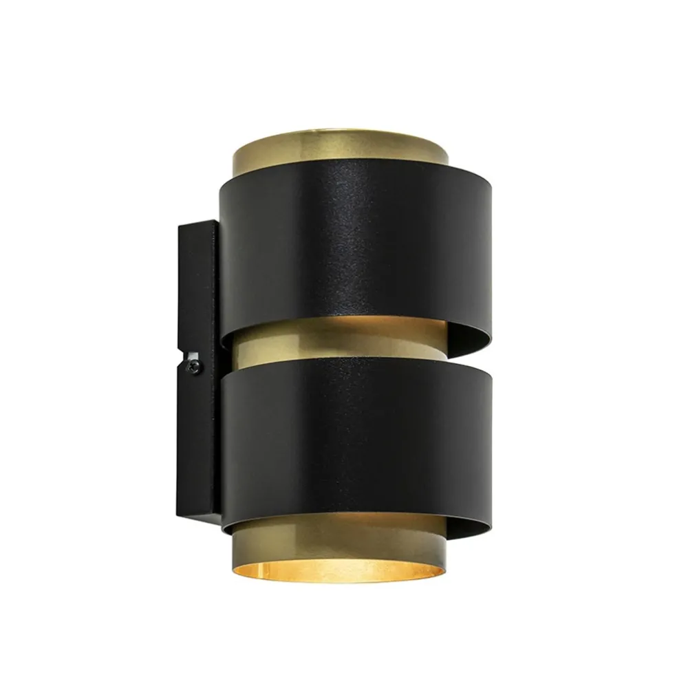 Cilinder wandlamp G9 mat zwart met goud