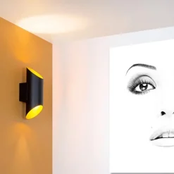 Cilinder wandlamp zwart goud up+down