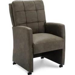 Comfortabele armstoel olijf groen met wieltjes en handgreep